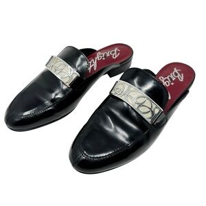 Brighton‎ Black Leather Loafer Mule With Silver Filigree & White Leather Size 7